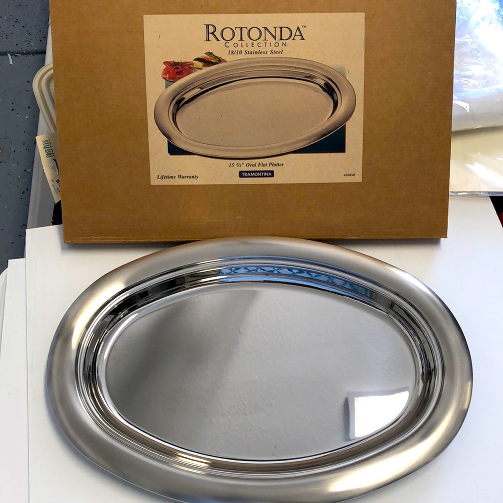 Tramontina Rotunda stainless steel  15” oval platters. Qty 2. Never used.